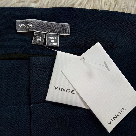 Vince. | Navy Blue Silky Pleated Front Tapered Haram Cropped Ankle Dress Pants - Picture 7 of 9